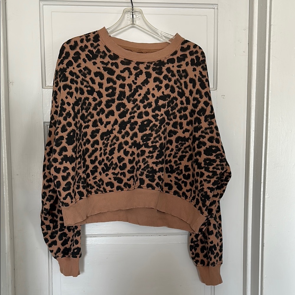 Aerie Leopard Print Crew Neck Sweatshirt - oversized crop
